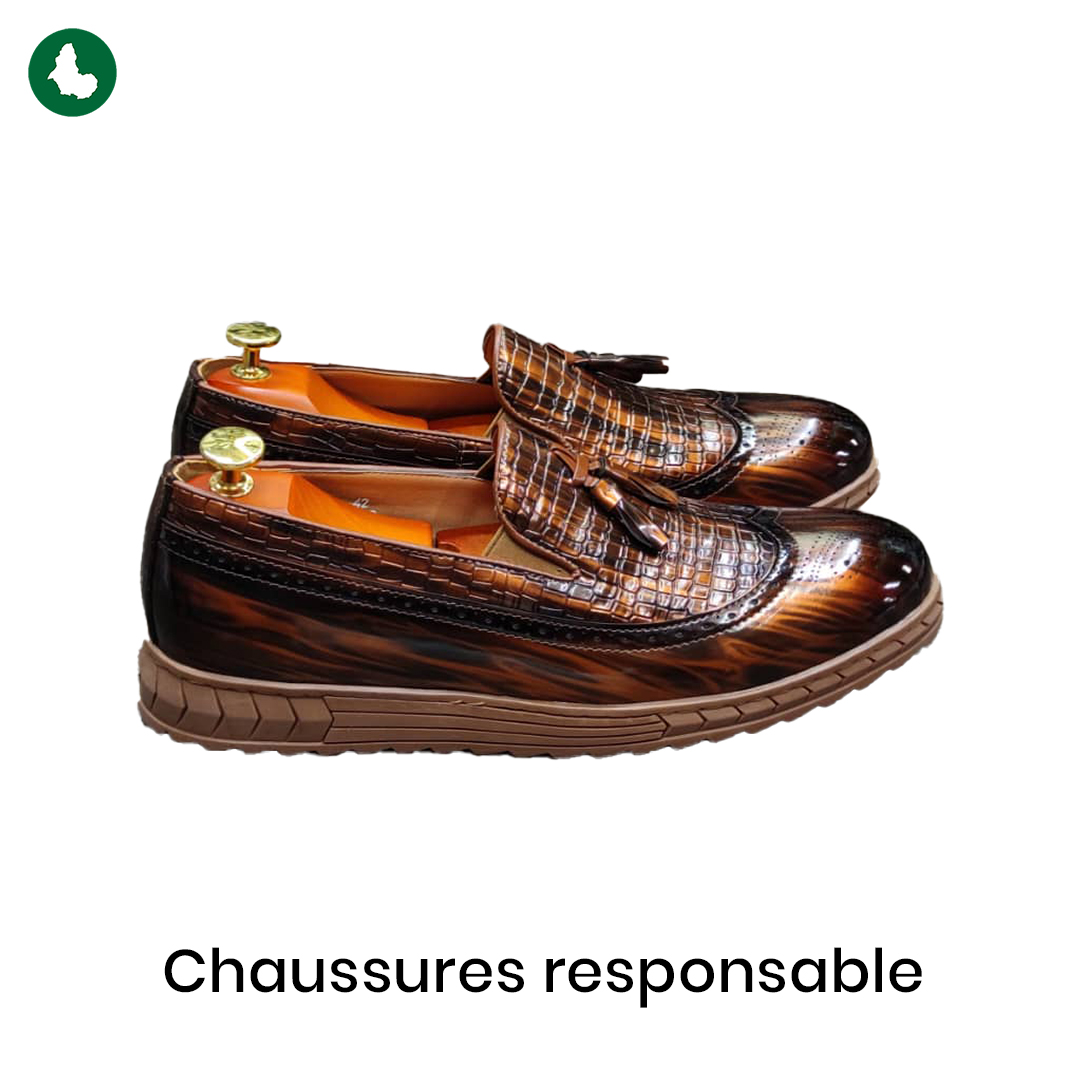 Chaussure Sans Lacets en Cuir Marron et Noir