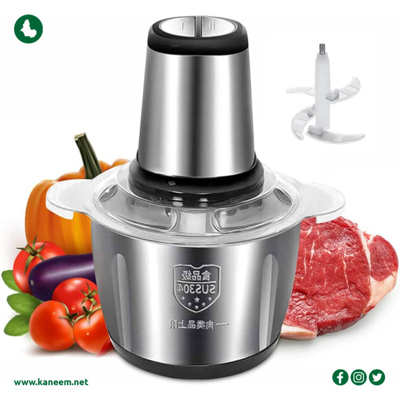 Hachoir Électrique,300W Mini hachoir a viande electrique Avec Bol Acier Inox 2L/3L, pour Viande,Légumes et Fruits