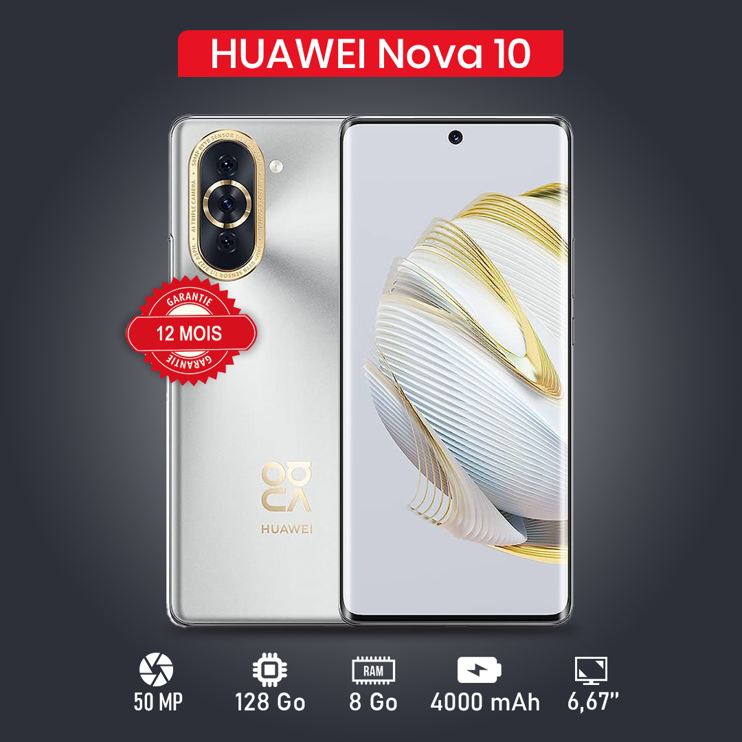 HUAWEI NOVA 10  - 6.68" - 128 Go - 8 Go RAM - 50MP+8MP+2MP/60MP - 4000 MAh - Garantie 12 Mois