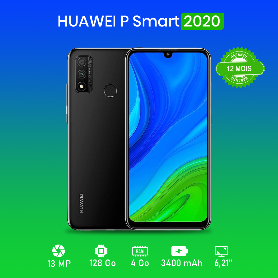 HUAWEI P SMART 2020 6.21" - 128Go - 4 Go RAM - 13MP+2MP/8MP - 3400 MAh - Garantie 12 Mois