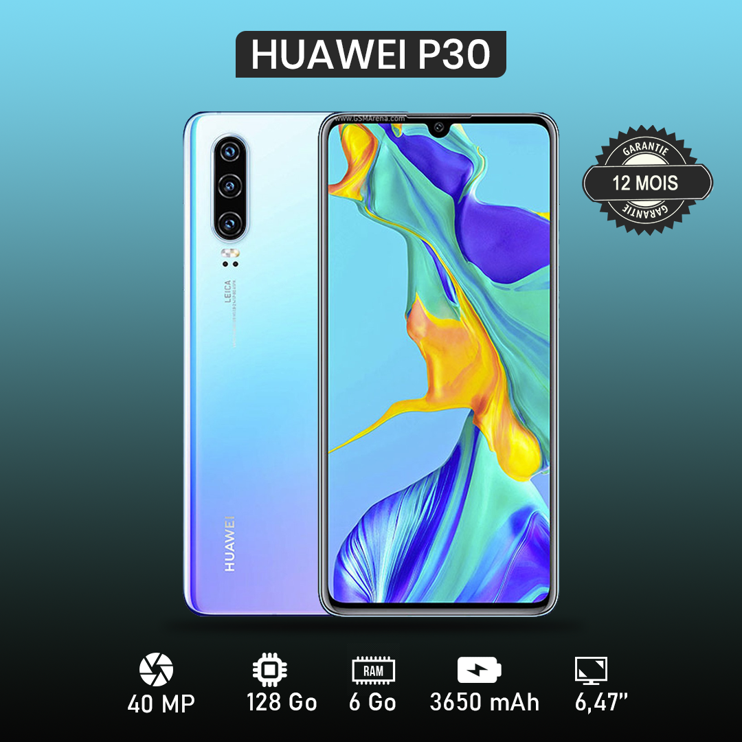 HUAWEI P30   6.15" - 128Go - 6 Go RAM - 40MP+20MP+8MP/32MP -3650 MAh - Garantie 12 Mois