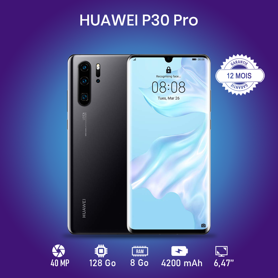 HUAWEI P30 PRO  6.15" - 128Go - 8 Go RAM - 48MP+8MP+2MP/32MP -4200 MAh - Garantie 12 Mois