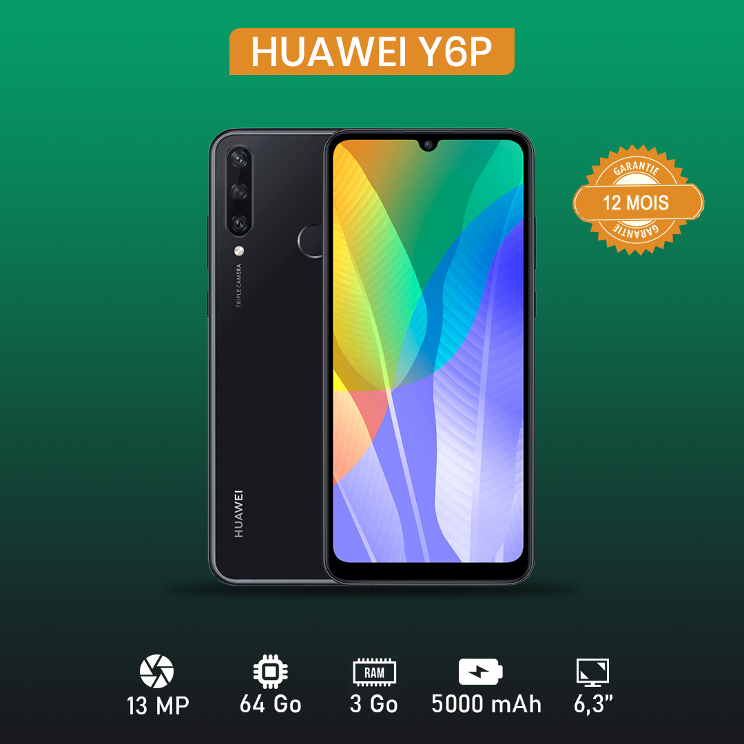 Huawei Y6P  6.3" - 64Go - 3 Go RAM - 13MP/8MP - 5000 MAh - Garantie 12 Mois