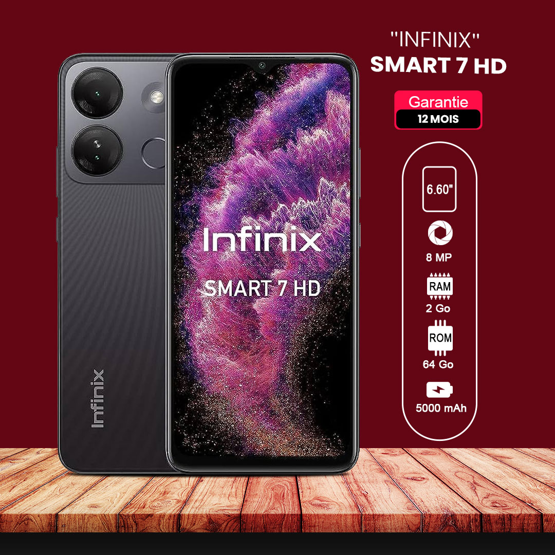 INFINIX SMART 7 HD - 6,6" - 64Go - 2 Go RAM - 8MP/ 5MP - 5000 MAh - Garantie 12 Mois