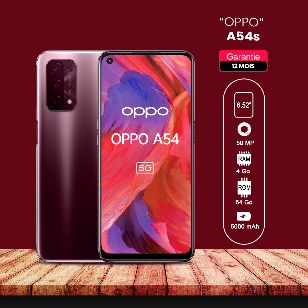 OPPO A54S  6.52" - 128Go - 4 Go RAM - 50MP+2MP+2MP/5MP - 5000 MAh - Garantie 12 Mois