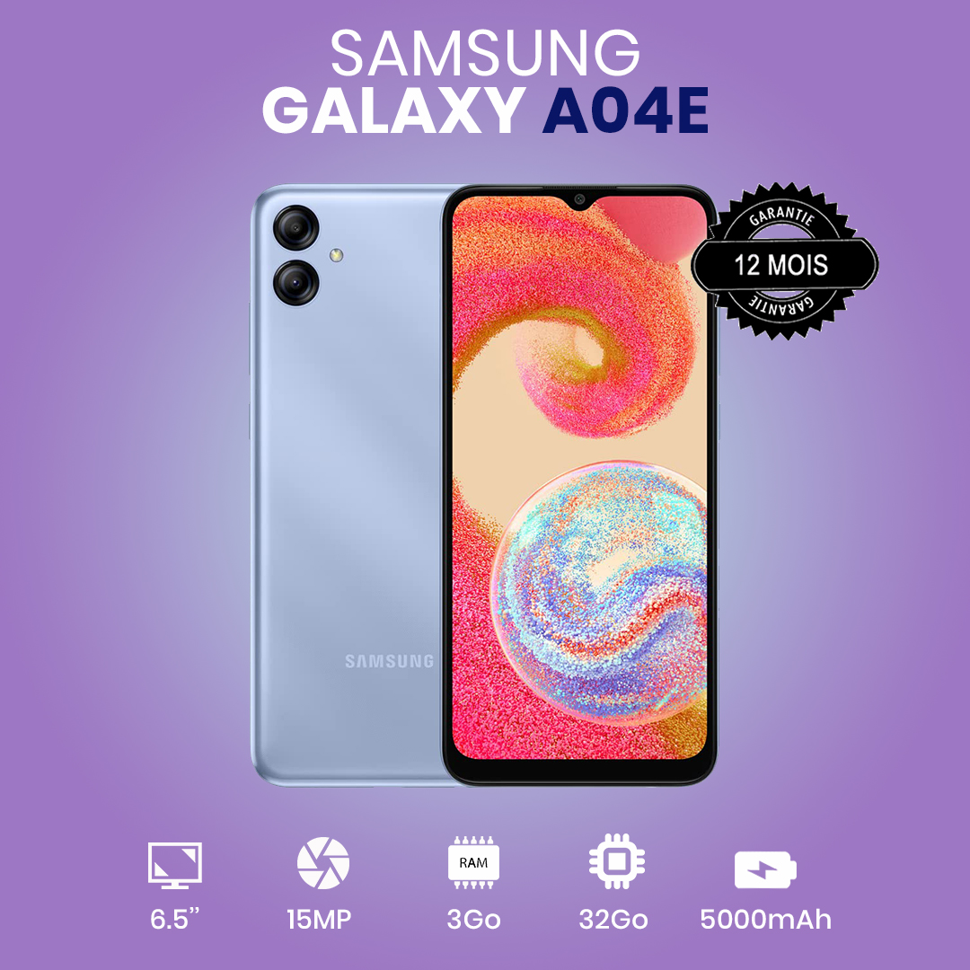 Samsung Galaxy A04E - 6.5" - 32Go/3Go RAM - 13MP+2MP/5MP - 5000mAh