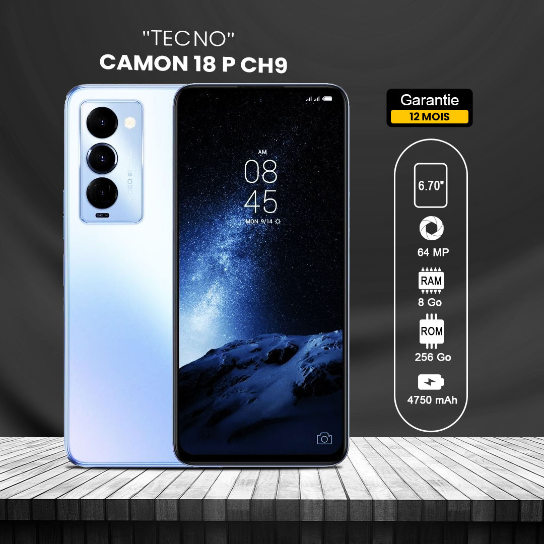 Tecno Camon 18 Premier - (CH9)- 6.7" - 256 Go/8Go RAM - 2 SIM - 64MP/32MP - 5000mAh