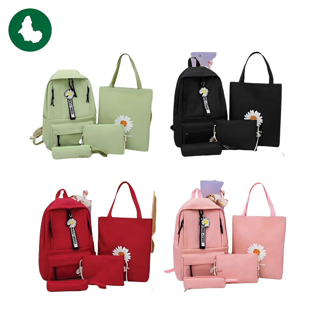 Ensemble 4 pièces sac à dos , sac à main pochette et trousse motif tournesol