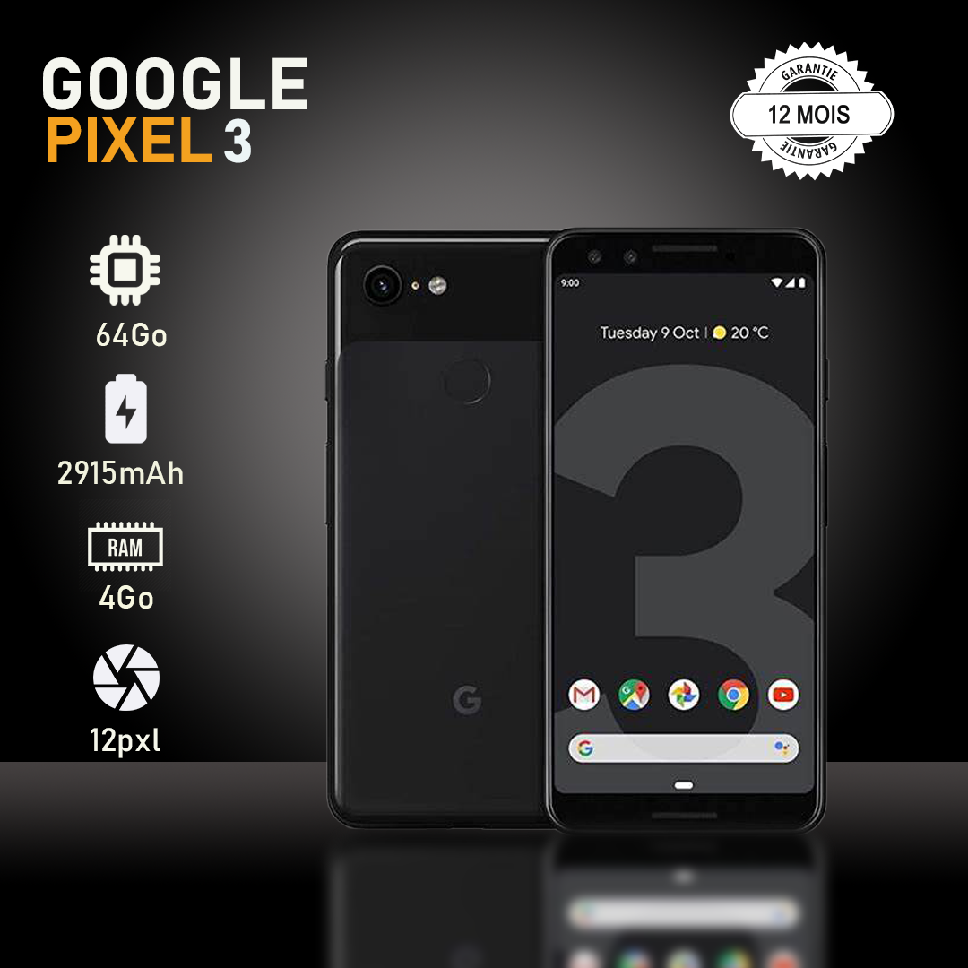 GOOGLE PIXEL 3 5.5" - 64 Go - 4 Go RAM - 12,2MP /8MP - 2915 MAh - Garantie 12 Mois