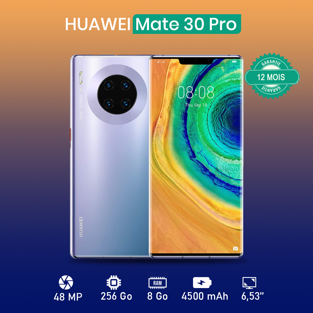 HUAWEI MATE 30 PRO 6.53" - 256 Go - 8 Go RAM - 40MP+8MP+40MP/32MP - 4500 MAh - Garantie 12 Mois