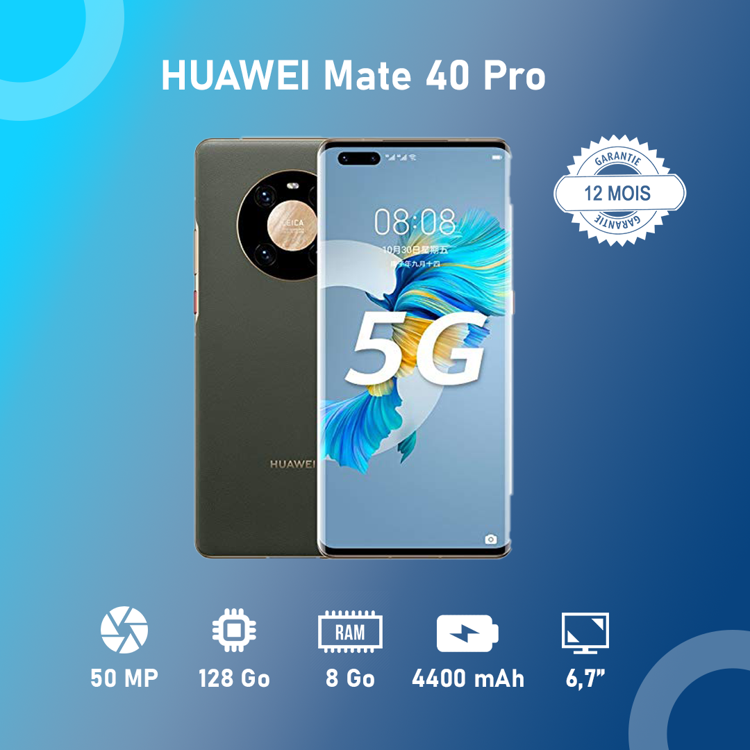 HUAWEI MATE 40 PRO  6.76" - 128 Go - 8 Go RAM - 50MP+20MP+12MP/32MP - 4400 MAh - Garantie 12 Mois