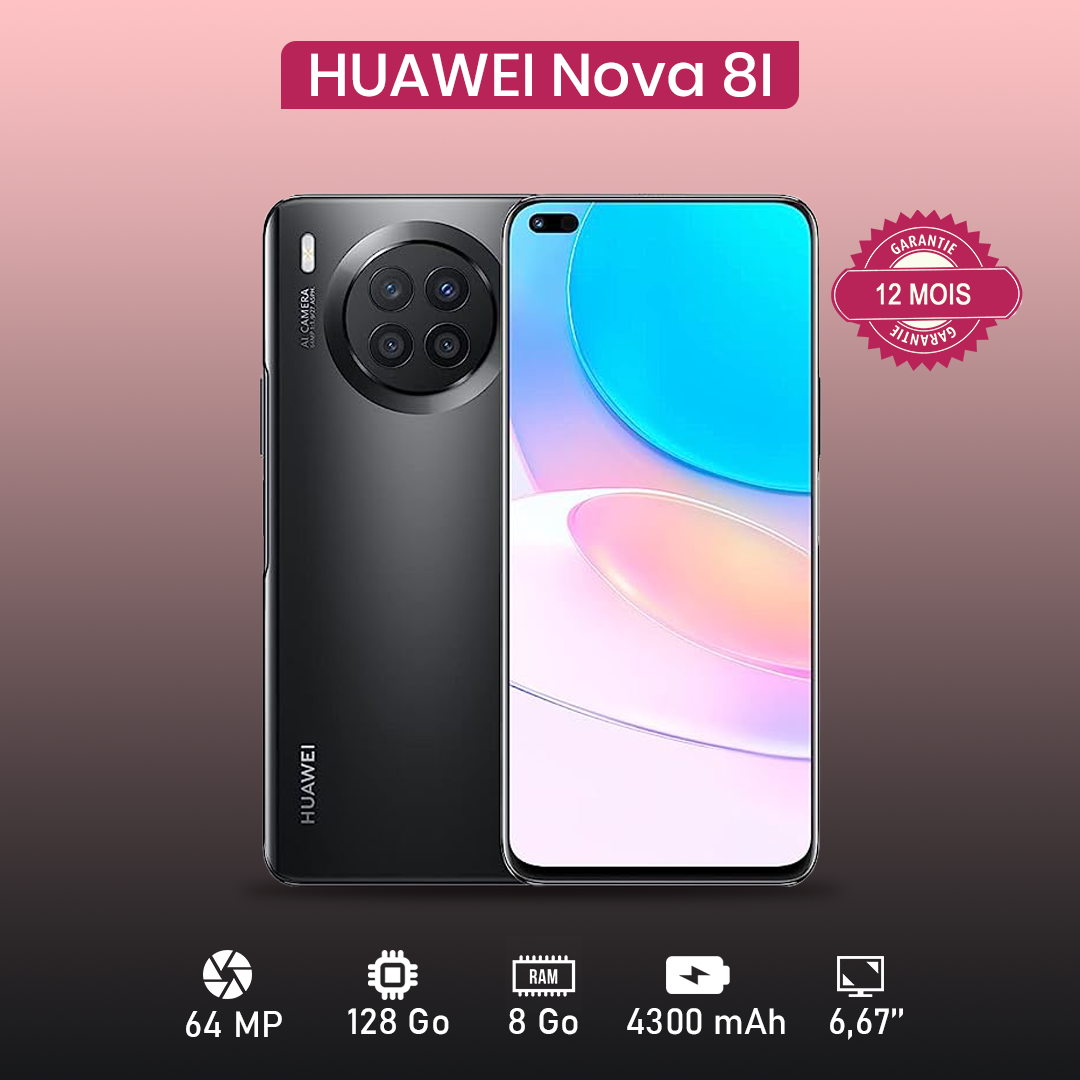 HUAWEI NOVA 8I  6.67" - 128 Go - 8 Go RAM - 64MP+8MP+2MP+2MP/16MP - 4300 MAh - Garantie 12 Mois