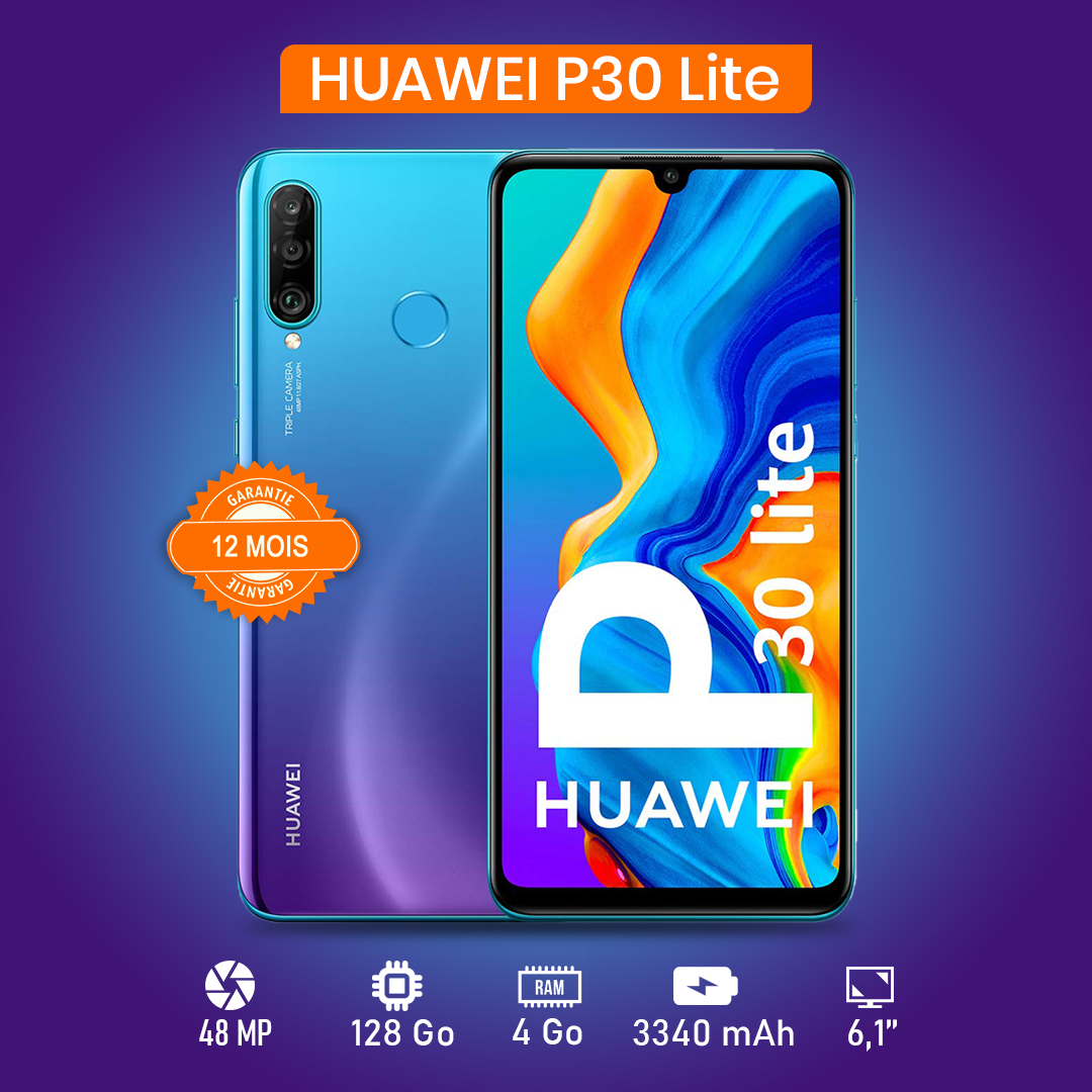 HUAWEI P30 LITE  6.15" - 128Go - 4 Go RAM - 48MP+8MP+2MP/32MP - 3340 MAh - Garantie 12 Mois