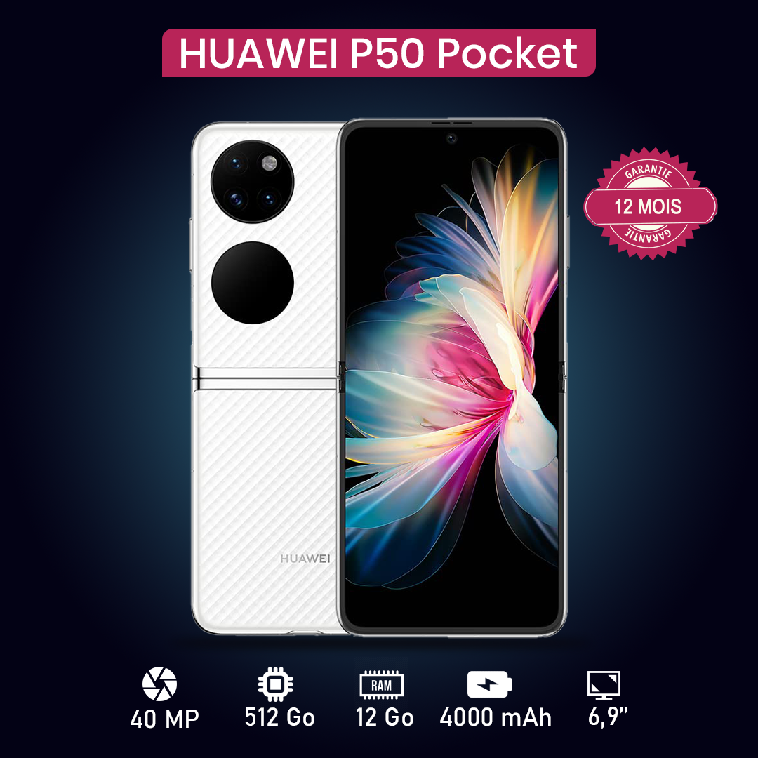 HUAWEI P50 POCKET 6.9" - 512 Go - 12 Go RAM - 40MP+13MP+32MP/10.7MP - 4000 MAh - Garantie 12 Mois