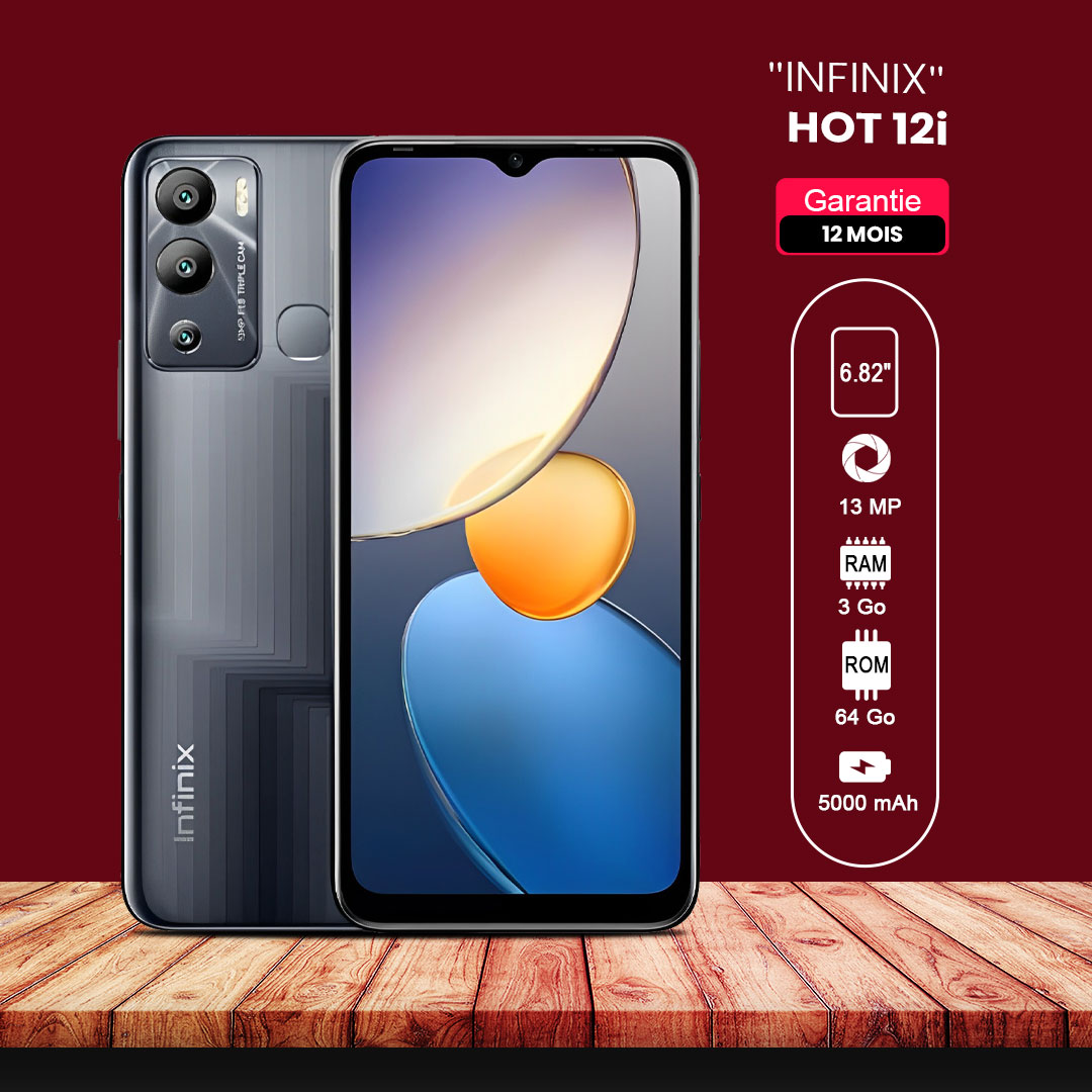 INFINIX HOT 12i  6.6" - 64Go - 3 Go RAM - 13MP/8MP - 5000 MAh - Garantie 12 Mois