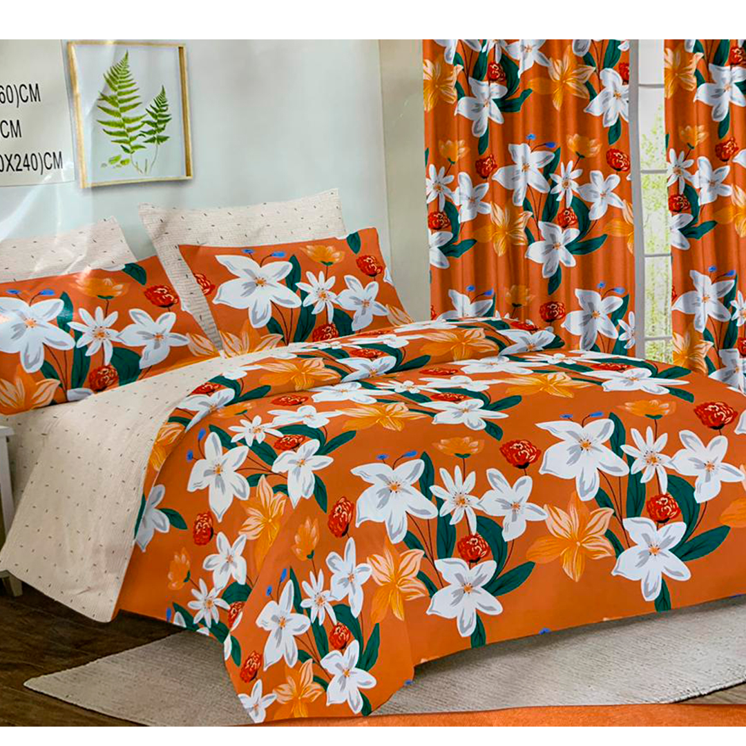 Parure de lit au style glamour orange fleurie