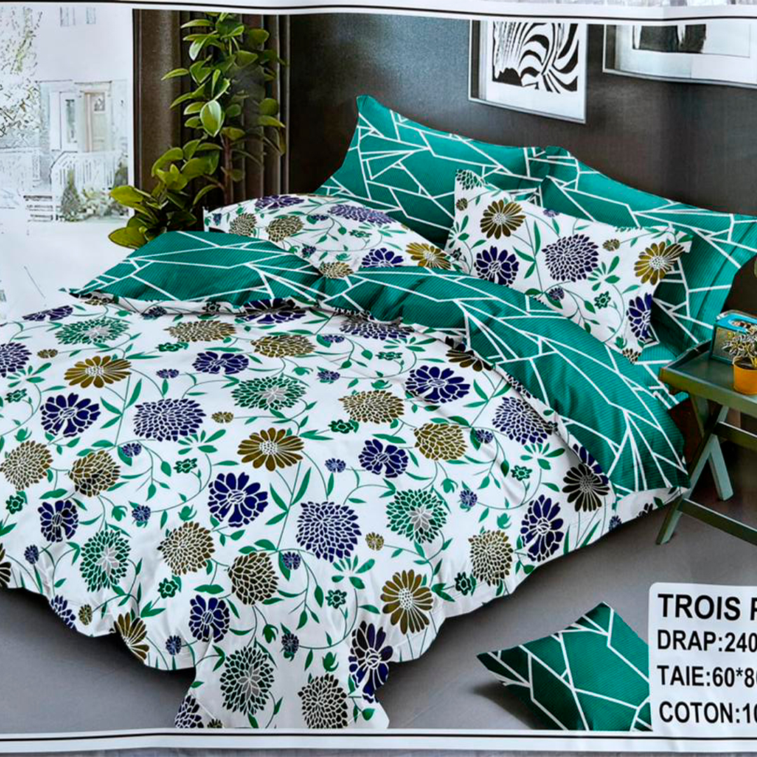 Parure de lit au style glamour Vert-Blanc Fleurie