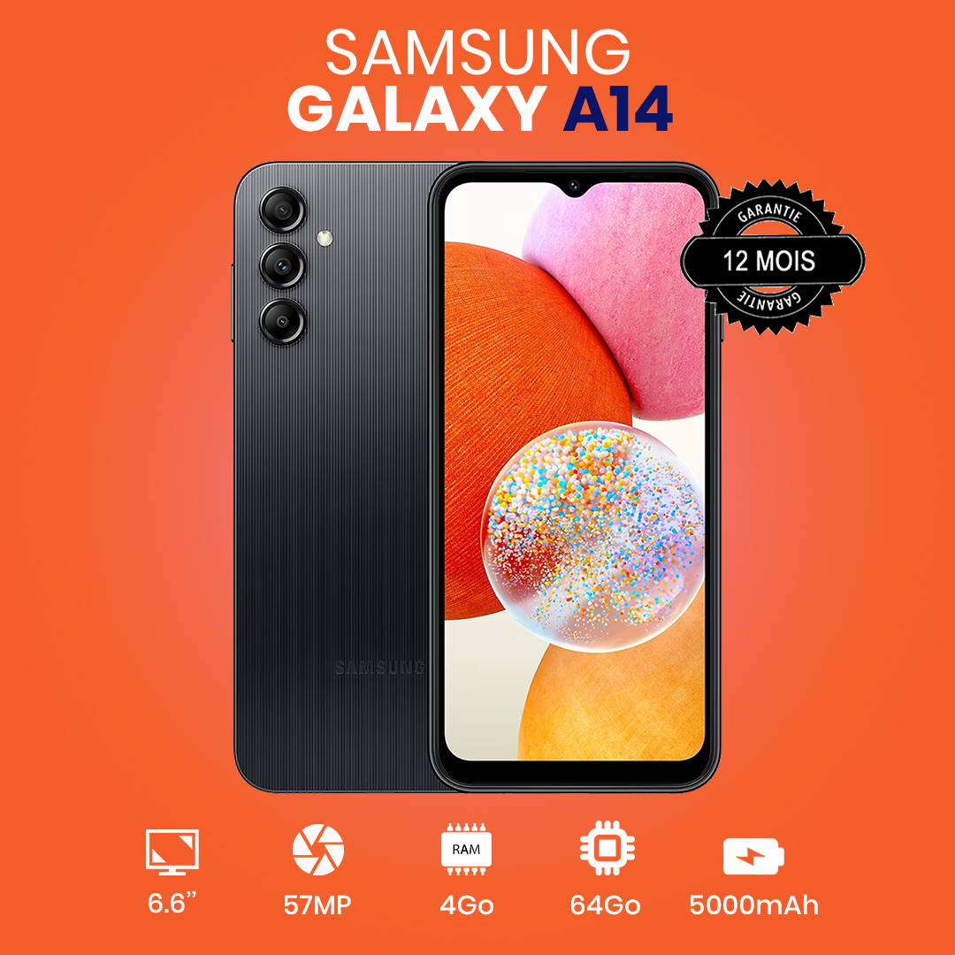 Samsung Galaxy A14 - 64 Go/4 Go RAM - 2SIM - 50+5+2MP - 5000mAh